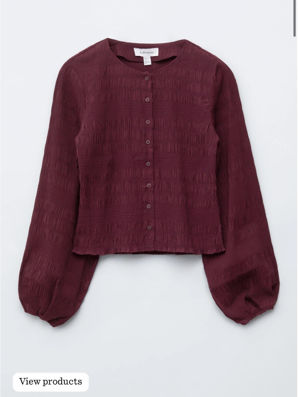 & Other Stories Balloon Sleeve Smocked Blouse Plum
